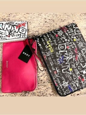 DKNY Hot Pink and Black Zip Wristlet Duo